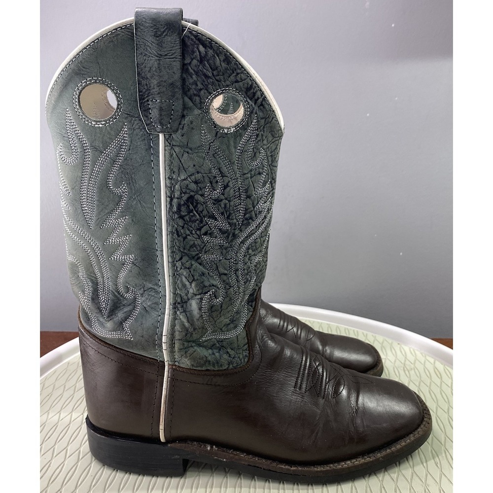 OLD WEST Women/Youth Leather Western Cowgirl Boots Cowboy Brown&Green Sz.6 D - Picture 4 of 12